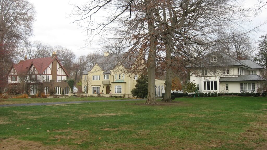 Large older homes behind a wide lawn on North Meridian Street in Indianapolis